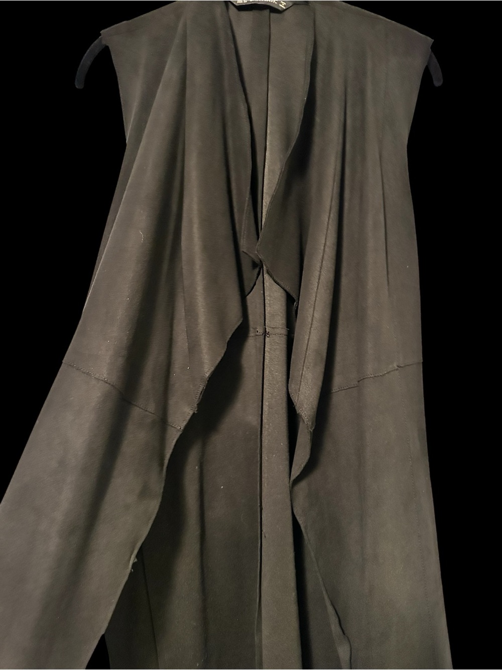 Zara Black Sleeveless Draped Open-Front Long Vest